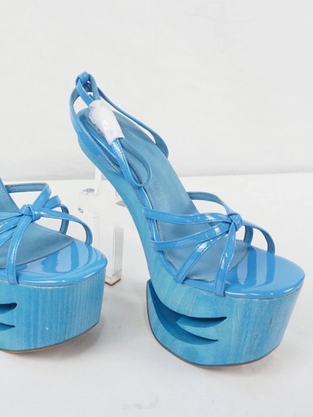 Y2K Wooden Heel Bold Statement Fashion Retro Getaway Stiletto Baddies Only Eveni - Picture 5 of 5